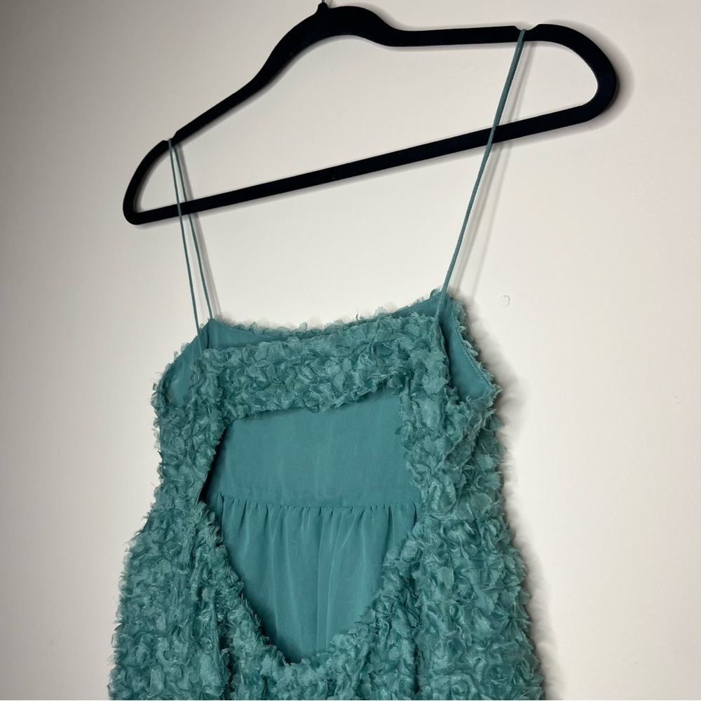 ZARA Textured Weave Sea Foam Green Floral Spaghetti Strap Summer Midi Dress - Picture 7 of 10